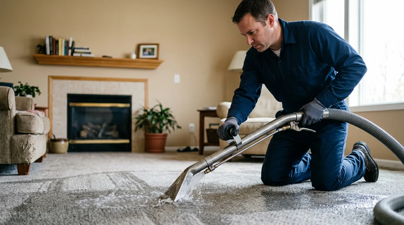 Water damage restoration technician working near Roe, AR